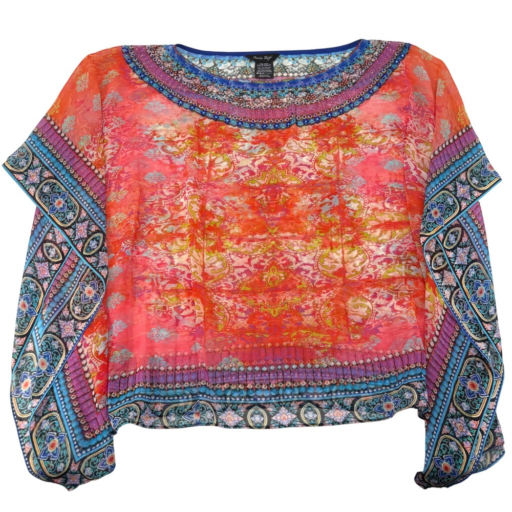 Charlie Paige Womens One Size Sheer Kaftan Poncho Top Multicolor Paisley Boho